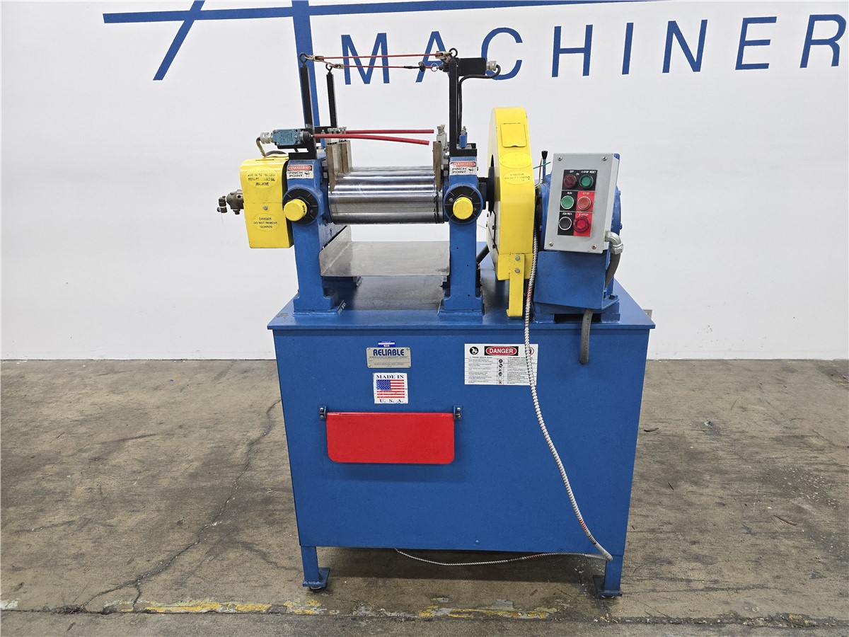 6" x 11" Reliable, two roll laboratory mill, (2) chrome rolls, 7.5 HP WEG motor, 1760 RPM, 20:1 Cone Drive