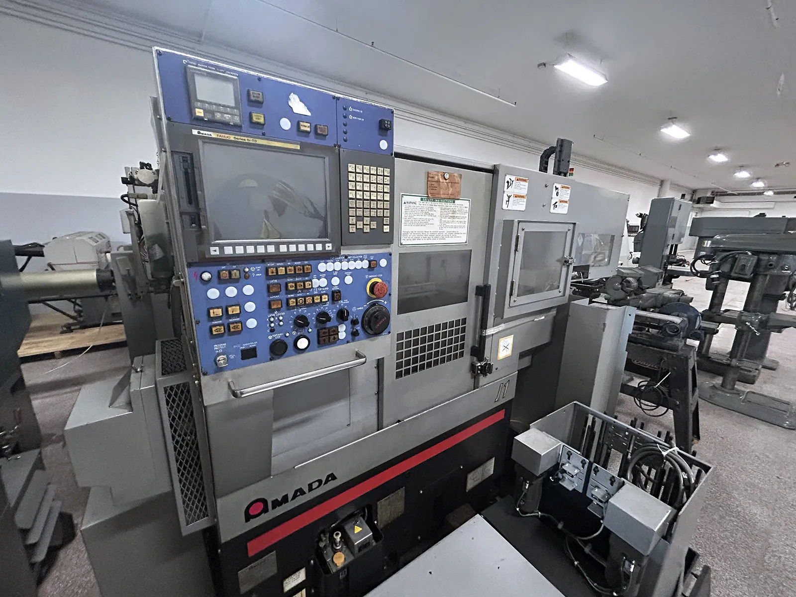 Amada #J-1, CNC lathe, 9.8" swing, 6.7" turn diameter, 8.5" length, 5" chuck, 1.5" bar, 6000 RPM, 10 HP, 6