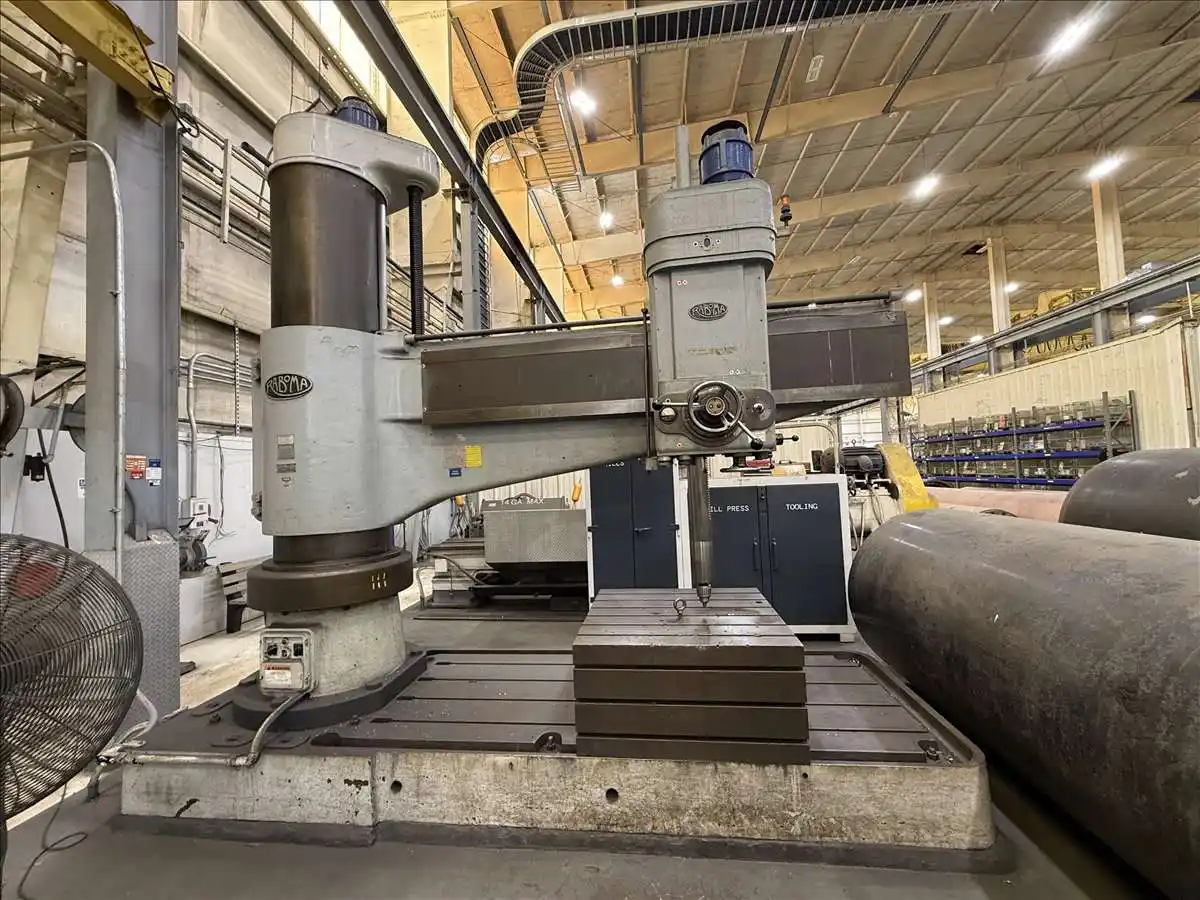 10' -24" Raboma #12RH2500, radial drill, power column clamping, power elevation, 10 HP, 1958