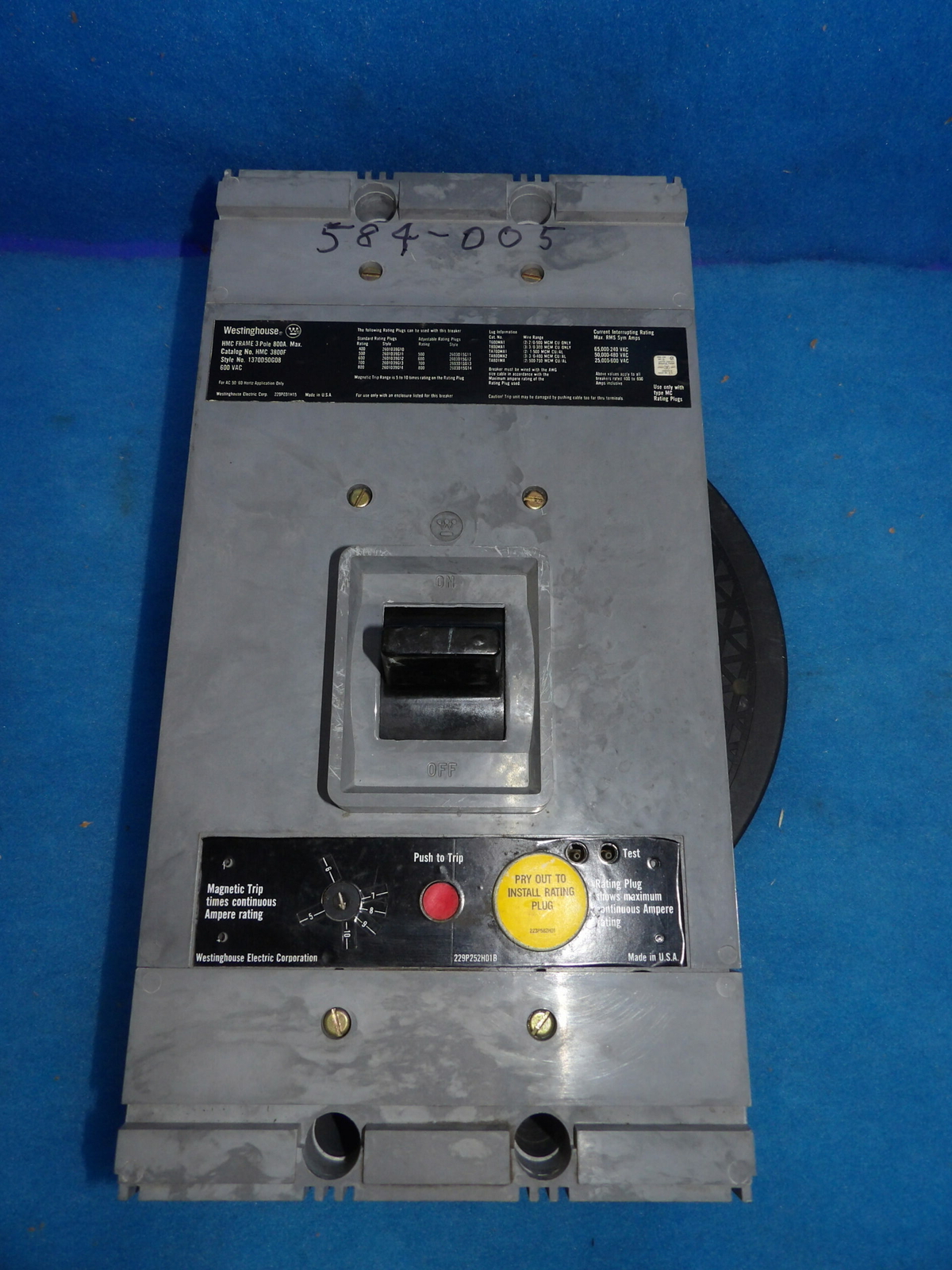 800 Amps, Westinghouse #HMC3800F, HMC frame Circuit Breaker, 3-pole, new