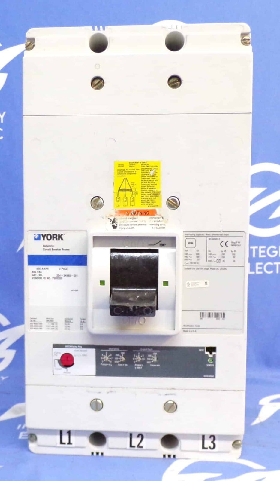 600 Amps, Johnson Controls York #224-34965-001, Circuit Breaker, 3-pole, 600 Volts, w/ adjustable trip (2