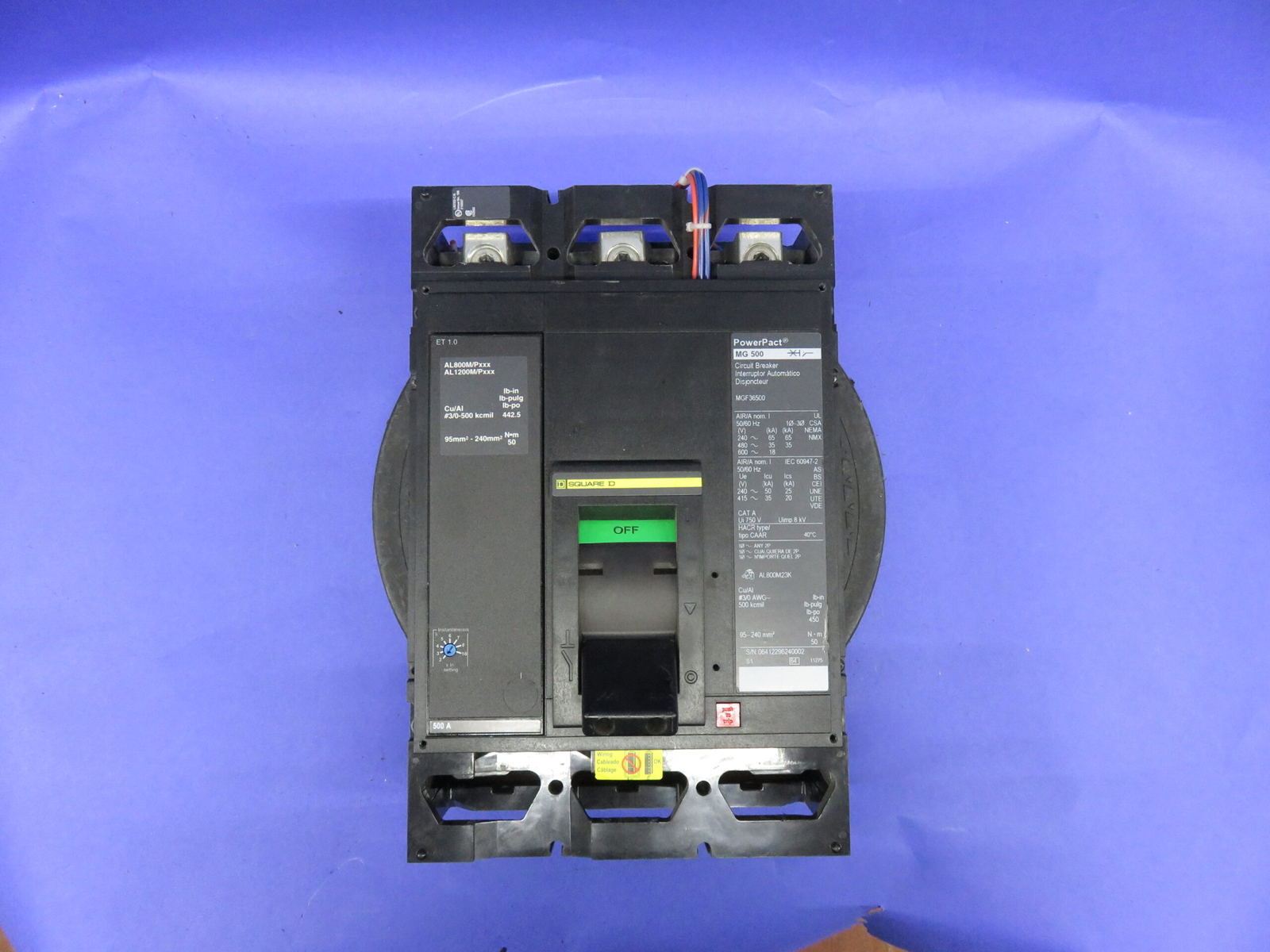 500 Amps, Square D #MGF36500, PowerPact Circuit Breaker, 3-pole, 600 Volts