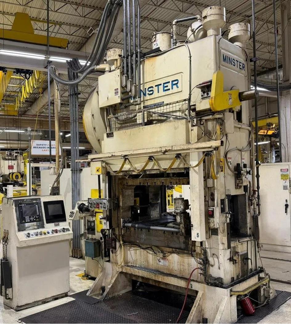 150 Ton, Minster #P2-150-60, straight side double crank press, 5" stroke, 23.5" Shut Height, 5.5" adj., 120