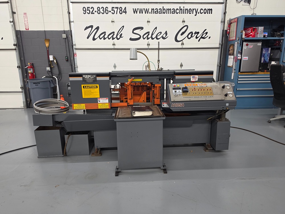 14" x 16" Hem #H105A, Automatic Horizontal Band Saw, 15' x 1.25" blade, 60-400 FPM, dual shuttle vise, 0-24"