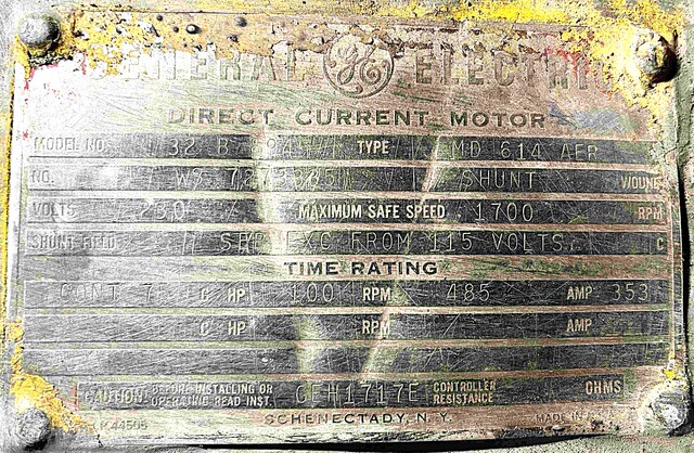 100 HP 485 RPM General Electric, Frame MD614, DP, Shunt, 230 Volts, DC Crane and Mill Motor
