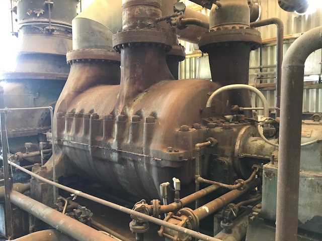 24979 ACFM, Clark #4M9-7, centrifugal process air compressor, 14/86 PSIA, 7 stage, 8920 HP, 5380 RPM, turbine