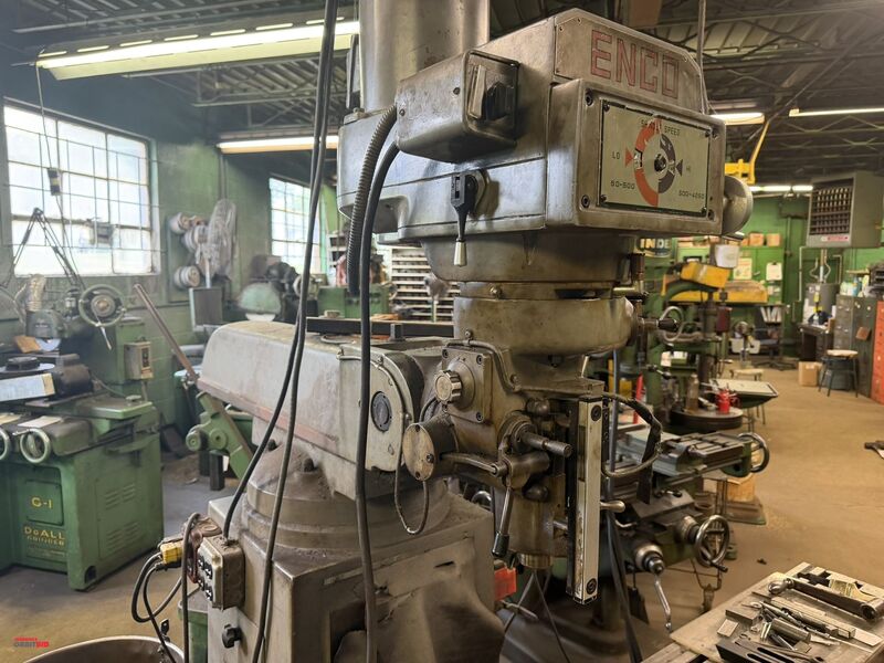 Enco #100-1588, Vertical Mill, 10" x 54" table, 2 HP, 5" quill travel, variable speed, Platinum Plus digital