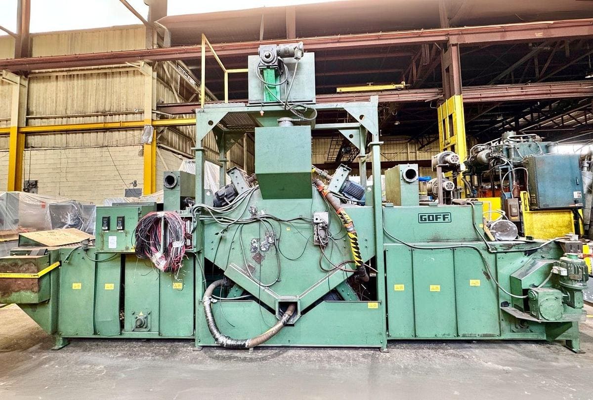 Goff #WM27.5-4-40, mesh belt shot blast machine, 27.5" wide x 13" high opening, (4) 10 HP blast wheels, VFD