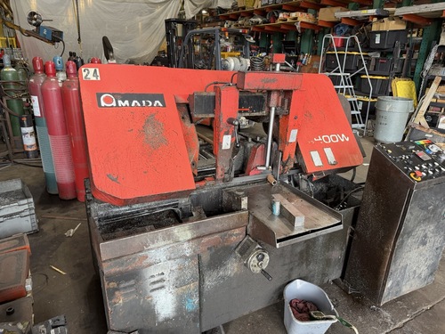 16" x 16" Amada #HA-400W, automatic horizontal band saw, 16.54" rounds, 15' x 1-1/2" x .050" blade, 50-295