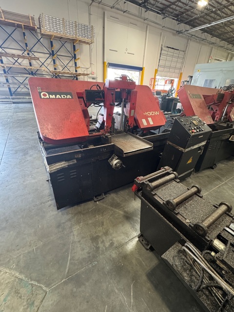 16" x 16" Amada #HFA-400W, fully automatic horizontal band saw, 15' x 1-1/4" x .042" blade, 50-295 FPM, 7.5