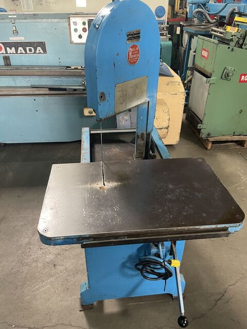 8-1/2" x 14-1/2" Roll-In #ES1459, gravity feed vertical band saw, 120" x 3/4" x .035" blade, 70-525 SFPM