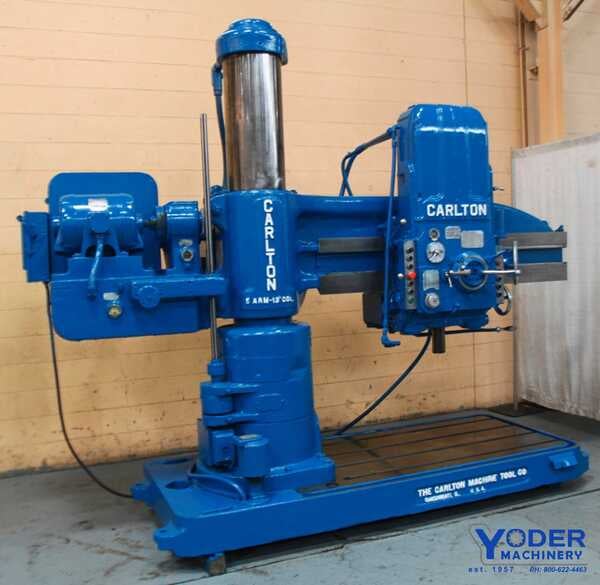 5' -13" Carlton #3A, radial drill, 65' x 42" base, power elevation, power head traverse, power column clamp