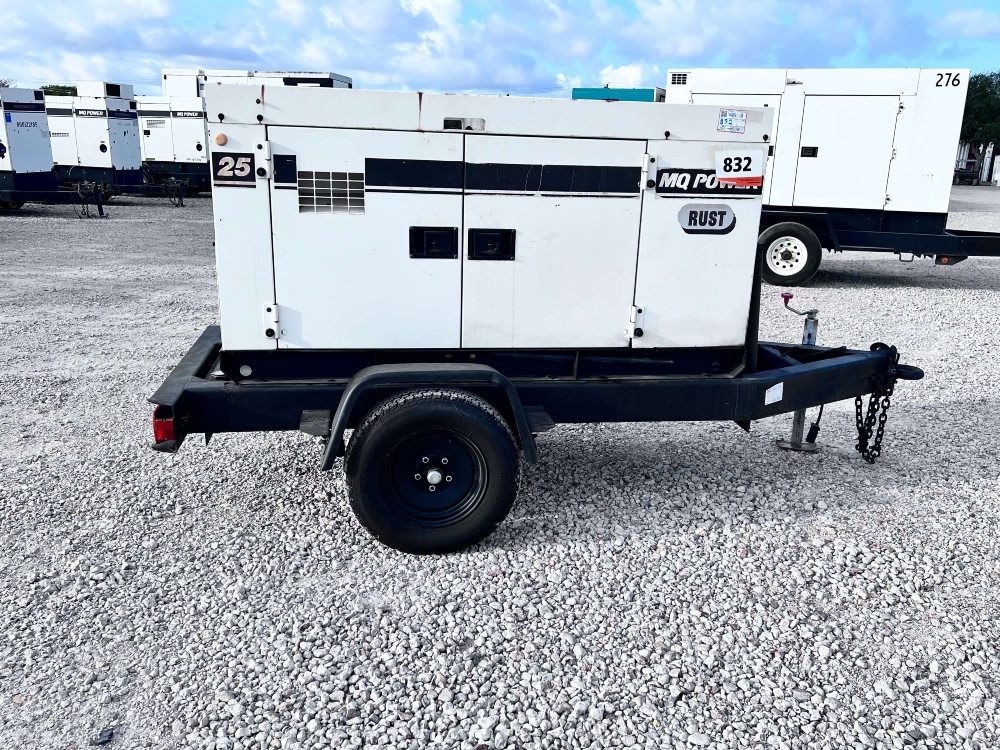 22 KW Multiquip #DCA25SSIU, Trailer Mounted, sound attenuated enclosure, 120/240/480 Volts, 8922 hours, 2001
