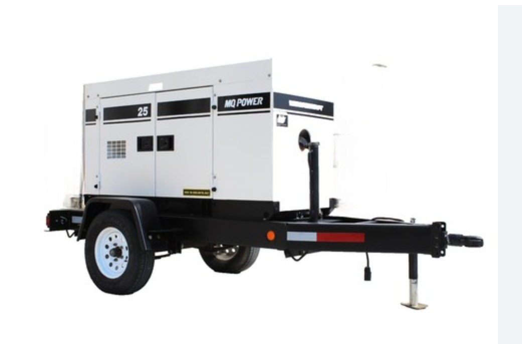 22kW, Multiquip DCA25SSIU Trailer Mounted, sound attenuated enclosure, 120/240/480v, 8,922 Hours, 2001, $18.5k