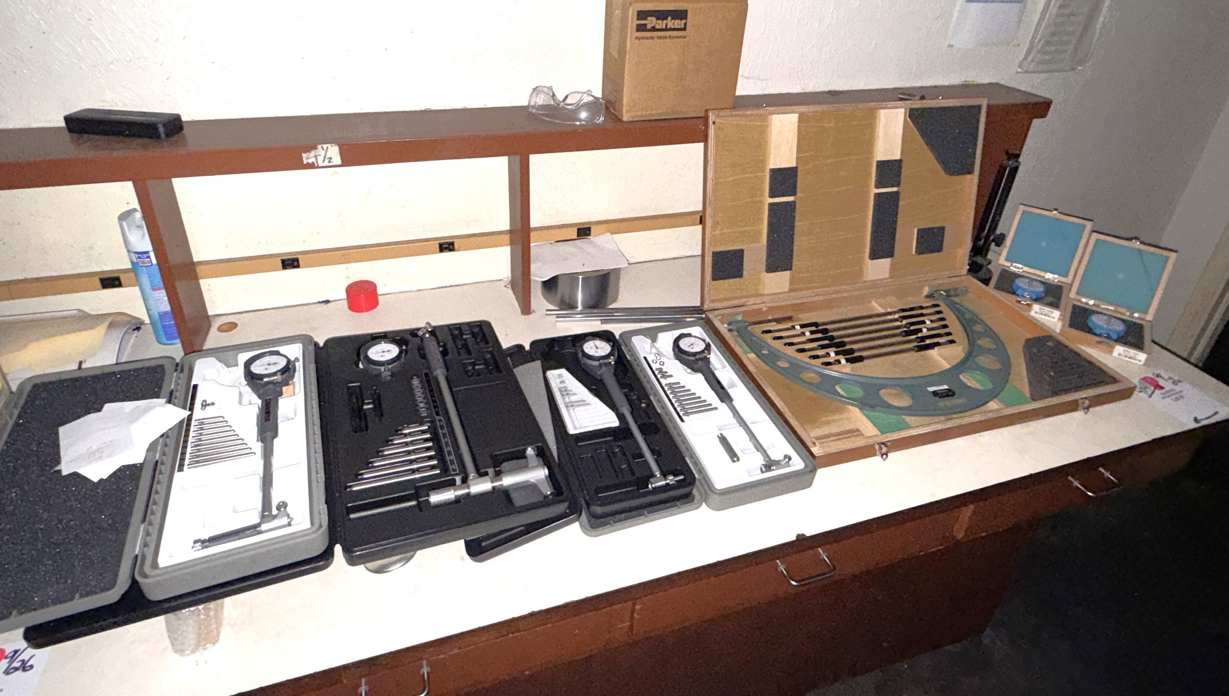 Section w/ (4) Mitutoyo 2" - 10" Depth Gauges, (1) Mitutoyo 12" - 18" outside dimension Micrometer, (2)