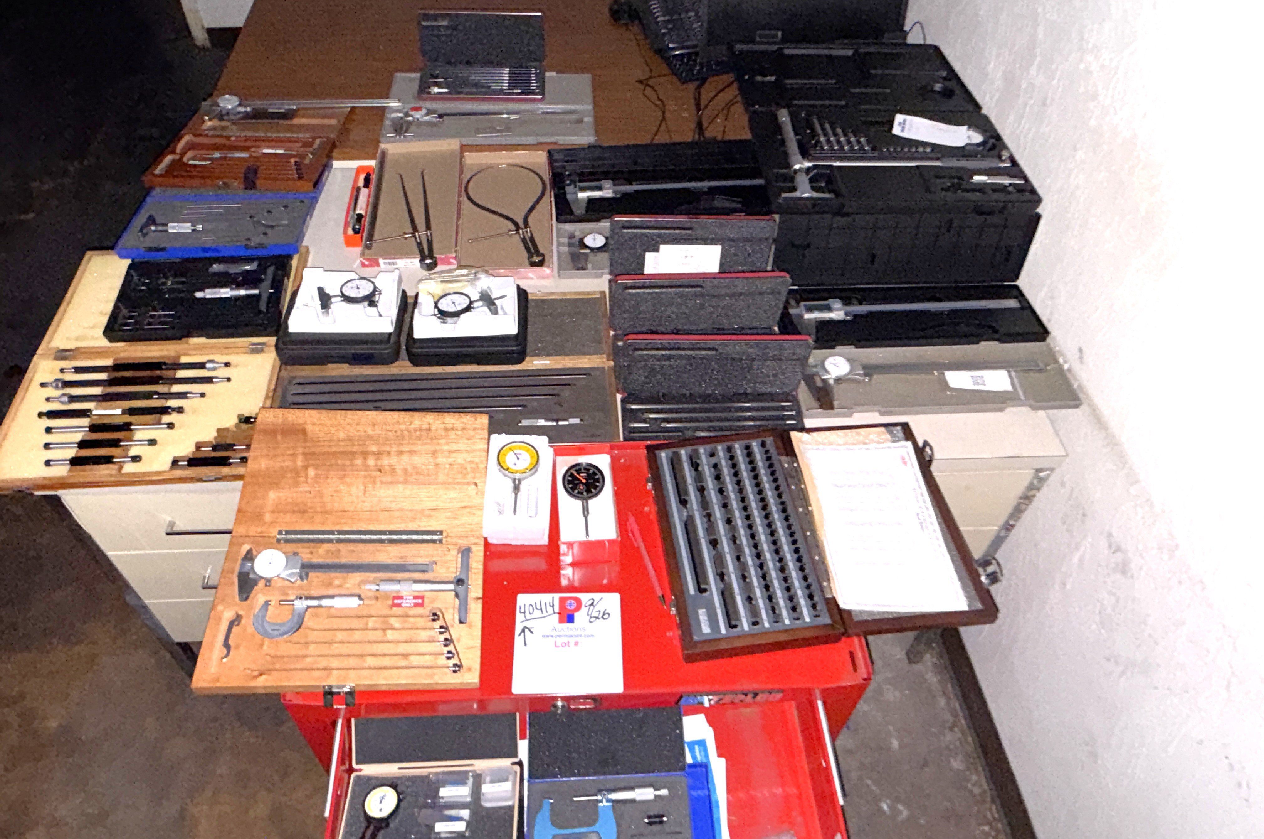 Section of 6 Plus outside dimension Micrometers, 7 Plus Depth Gauges, Gauge Blocks and Arms, (4) Drawer