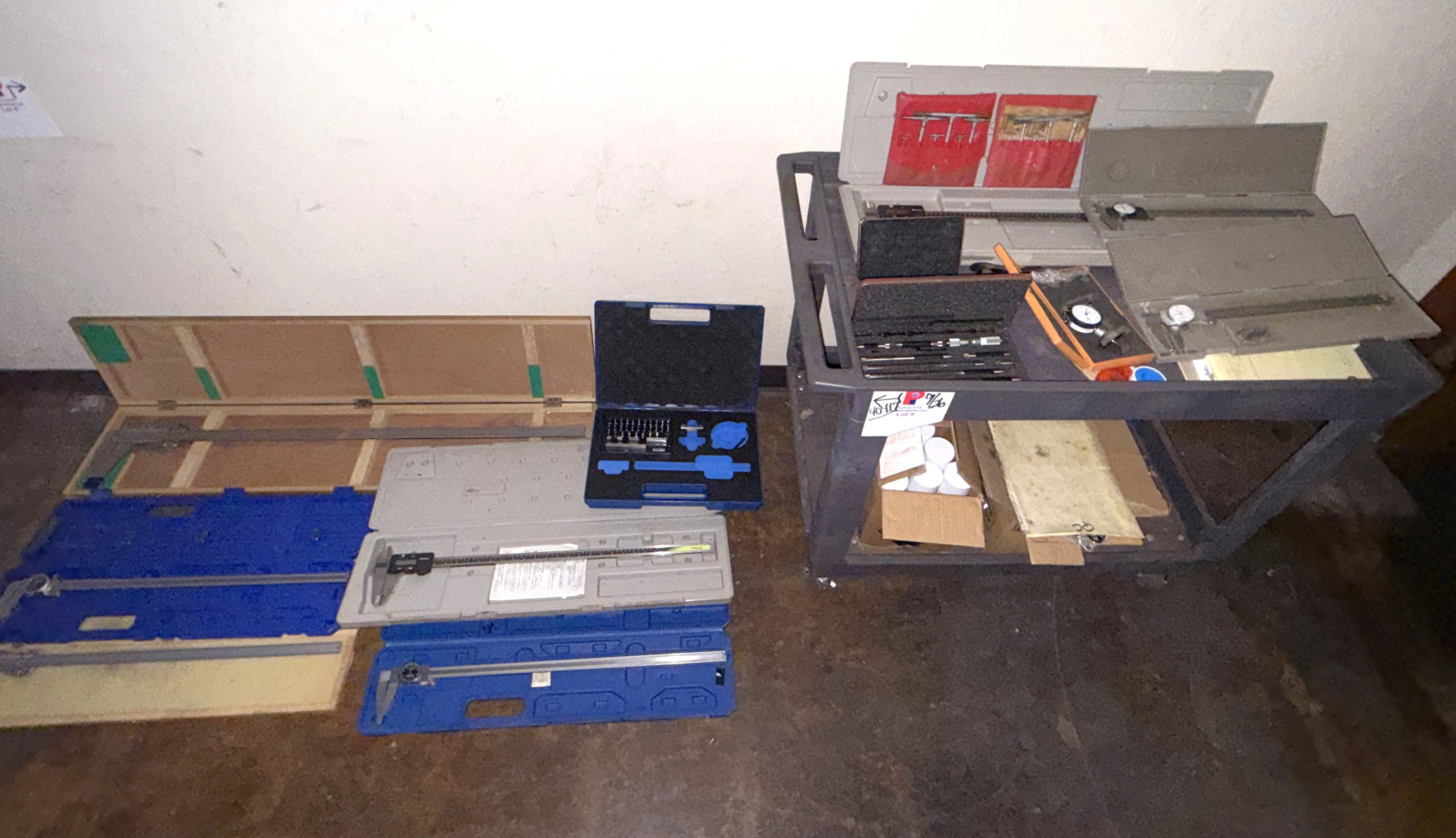 Section w/ (5) 24", (1) 40", (2) 12" Digital and Manual OD/ID Micrometers, Depth Gauge, Rolling Parts Cart