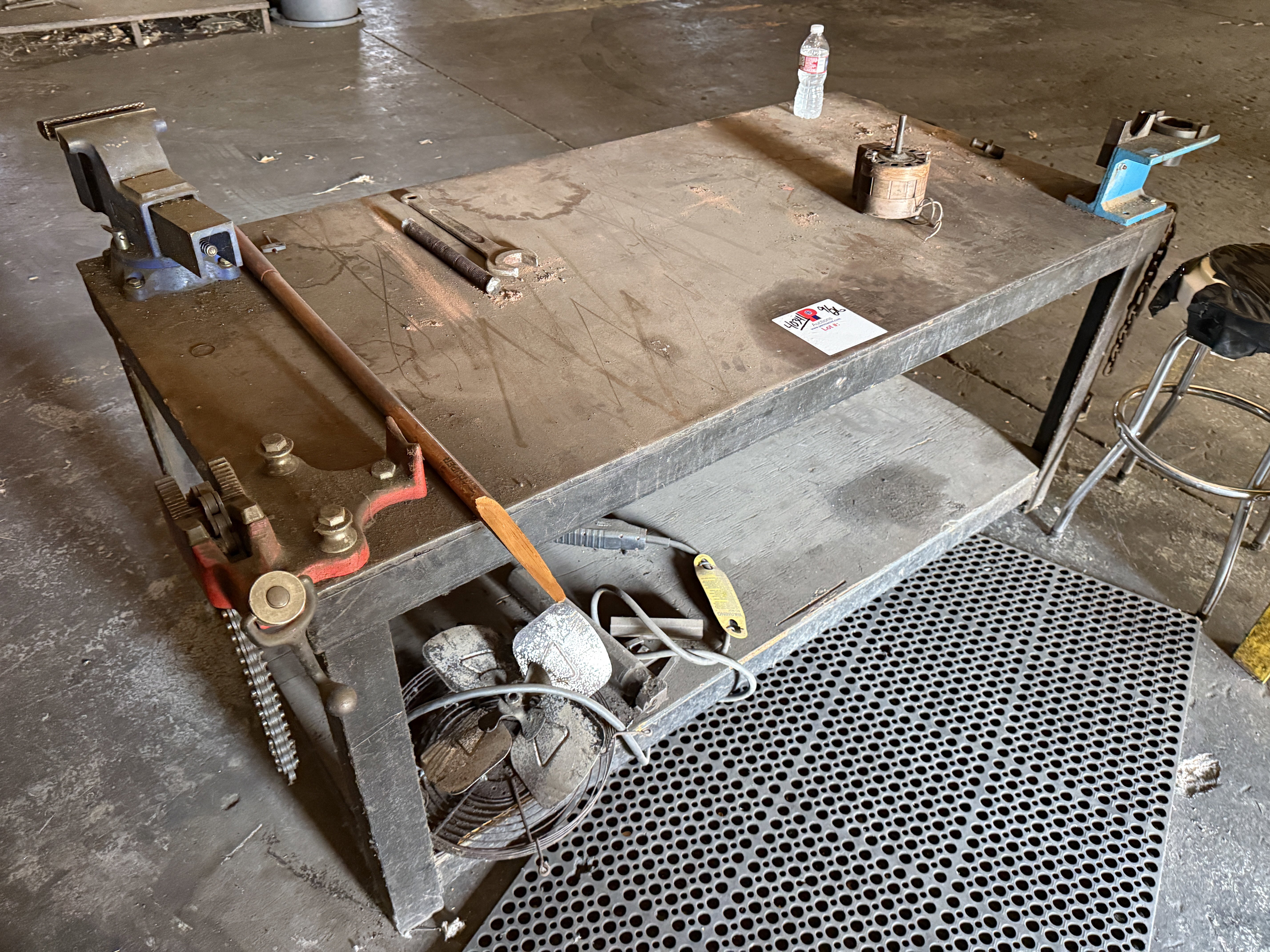 6" x 3' x 32" metal working table w/ bench and cha