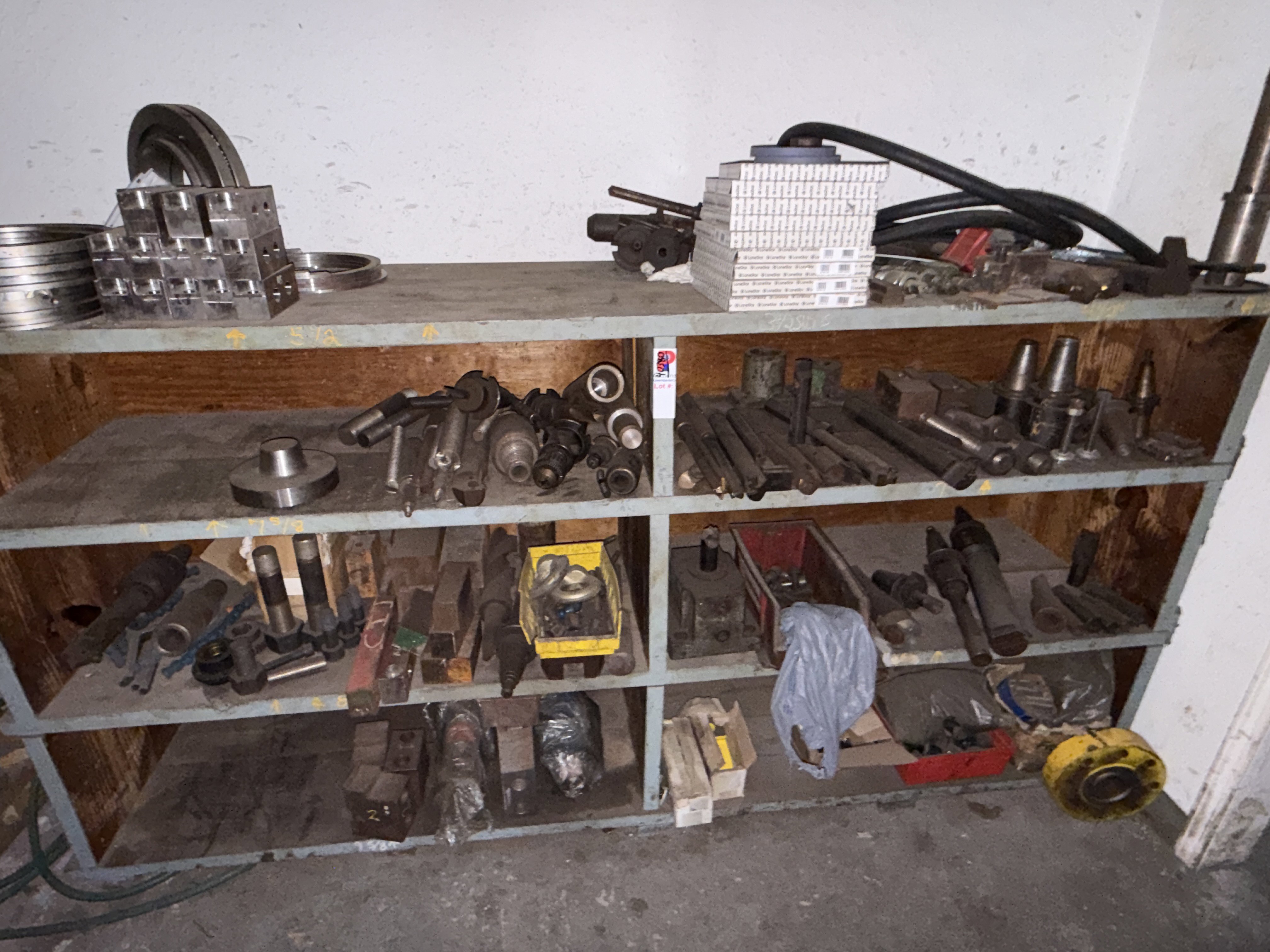 8' x 2' x 4' 3-Row Wood Shelf w/ Cutting Tools, Drill Bits, Chucks and Machining Adapters