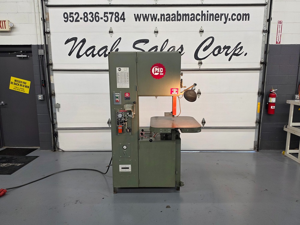 18" x 12" Grob #4V-18, Vertical Band Saw, 28" x 24" tilting table, 148" x 1/8"-1" blade, 40-5000 RPM, blade