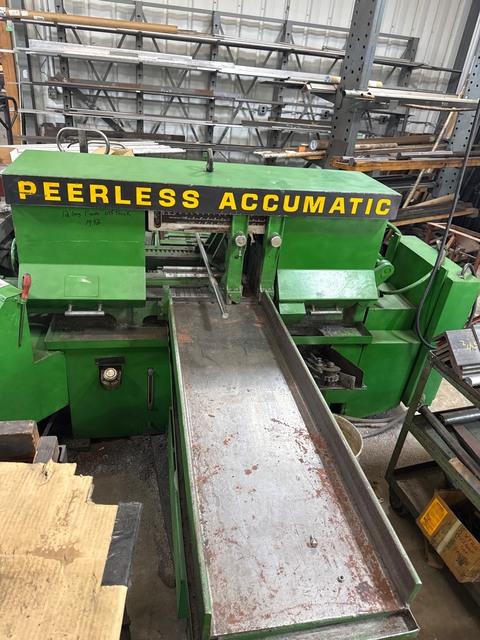 14" Peerless #Accumatic-1400, Horizontal Band Saw, 144" x 1" blade, 300 RPM, hydraulic clamping, automatic