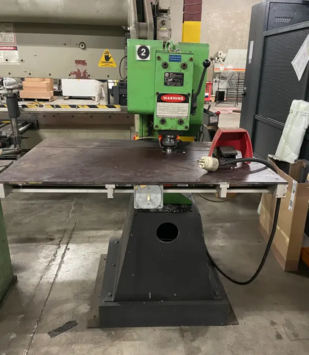 38 Ton, Mubea #KL-350, Single End Punch, 8" throat, 15/16" stroke, 72 SPM, 2 HP, 1983