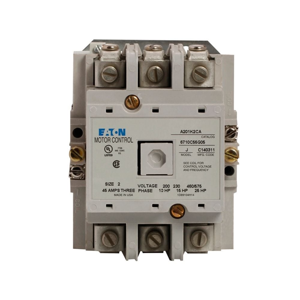45 Amp, Eaton #A201K2EA, Freedom NEMA Size 2 Non-Reversing Motor Contactor, 5-Pole Open, Front Connected, 120