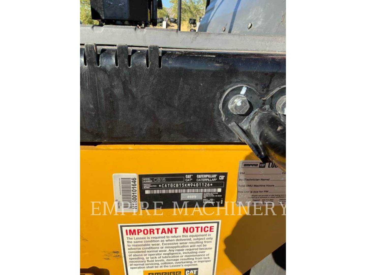 Caterpillar CB15-01 5A, 1421 hours, S/N: M9401126, 2023