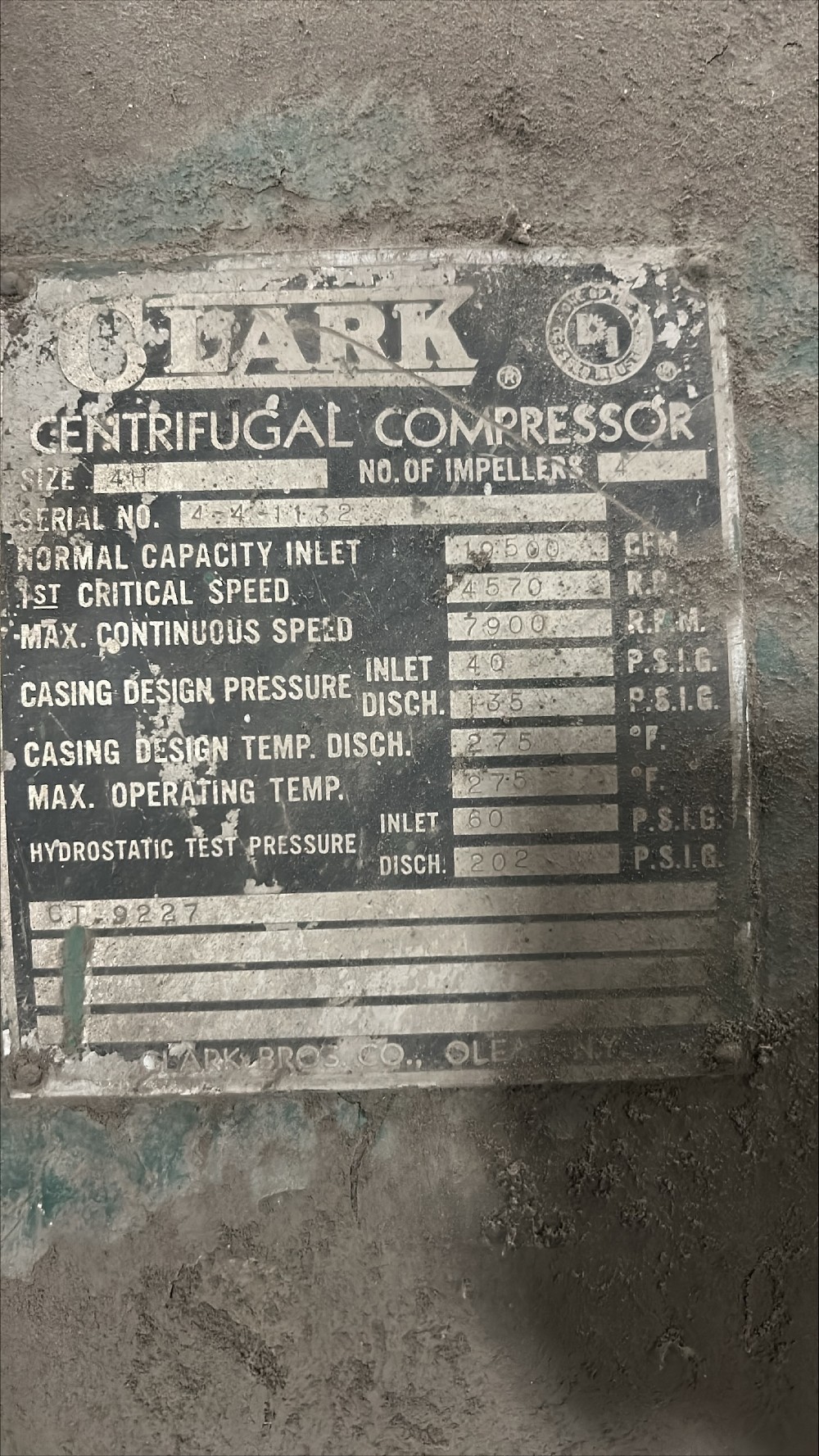 General Electric Gas Turbine 12600 HP, Comp. 16 stages 4750 RPM, Turbine 2 stages 4750 RPM ( + additional