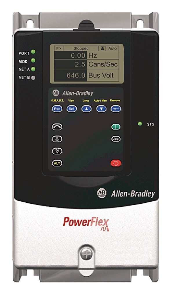 3 HP Allen-Bradley #20AD5P0A3AYNANC0, powerflex 70 ac variable frequency, 5 Amp, 480 Volts, 3 phase, Panel