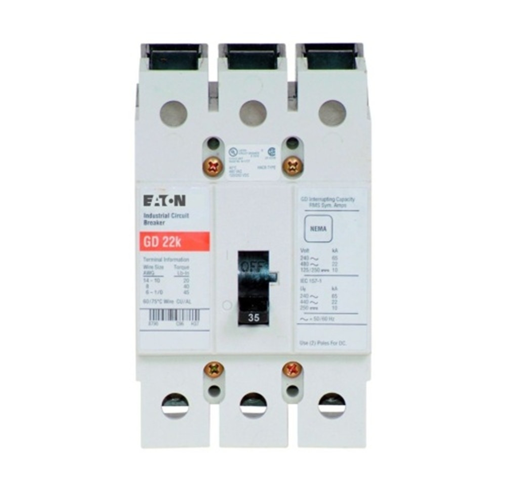 35 Amps, Eaton #GD3035DA3, Circuit Breaker, G-Frame, 3-Pole, 480 Volts AC, 125/250 Volts DC, NEW