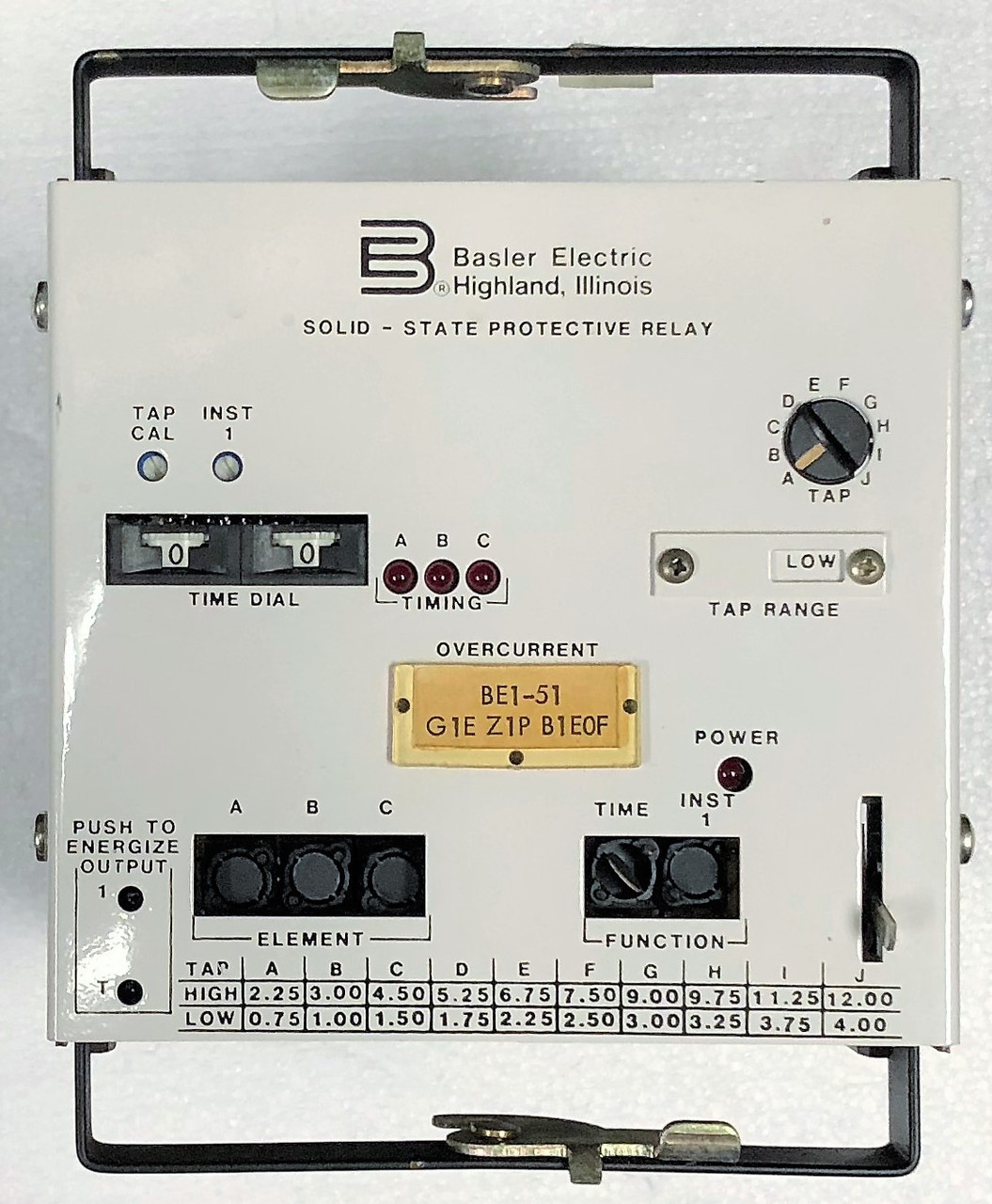 Basler #BE1-51 G1E Z1P B1E0F, Self-Powered SS Protective Time Overcurrent Relay, Refurbished