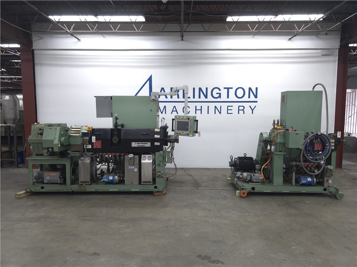 3.5" & 1.5" Davis Standard #35TN35-19DSRE, cold feed rubber co-extrusion system, 20:1 L/D, 100 HP main & 20