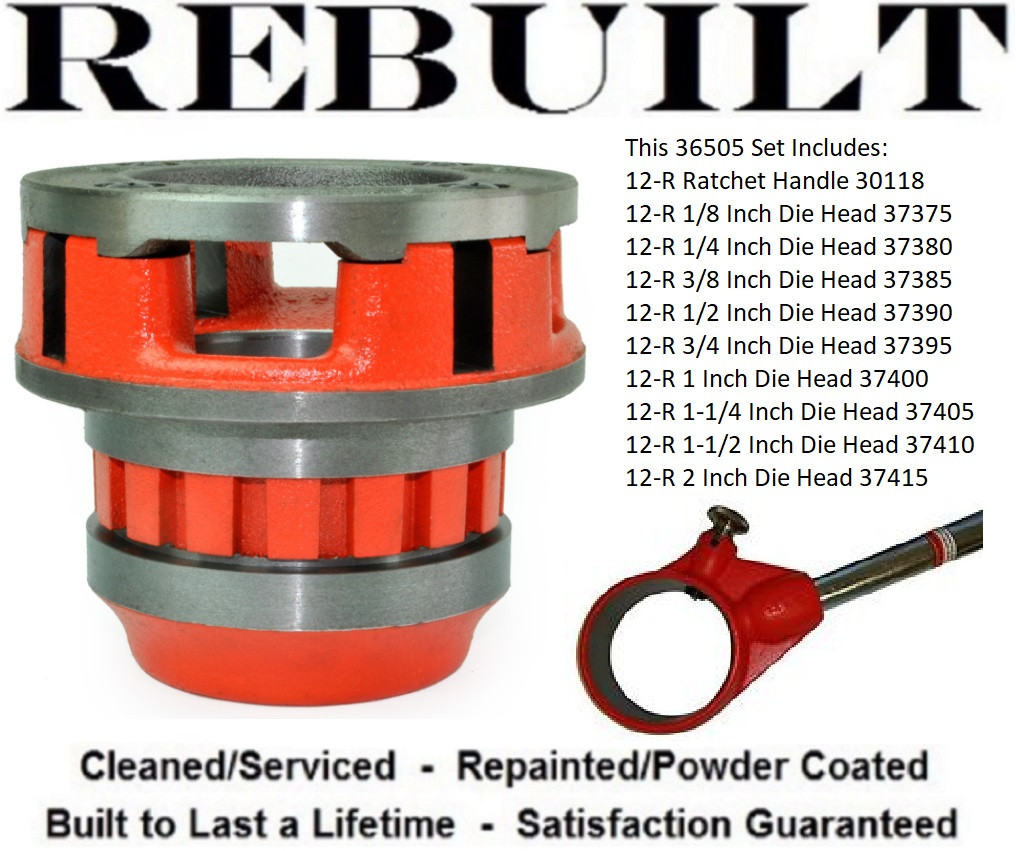 Ridgid 36505 12-R Pipe Threader Set, 1/8 - 2 inch NPT, Carry Case Not Included, Refurbished