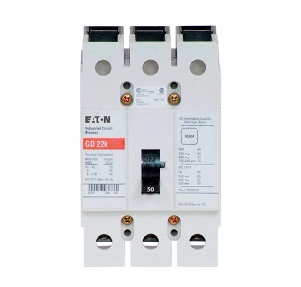 Eaton GD3050 Circuit Breaker, G-Grame, Type GD, 50A, 3-Pole, 480 Vac, NEW
