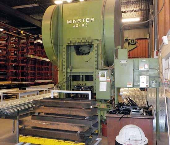 300 Ton, Minster #40-10.5, straight side double crank press, 10.5" stroke, 6" slide adj., 13 SPM, 61" x 42"