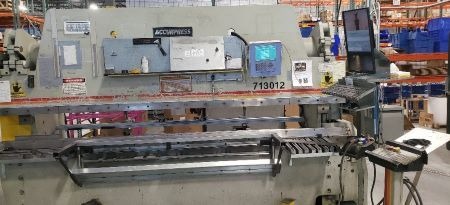130 Ton, Accurpress #713012, CNC press brake, 12' overall, 1224" between housing, 8" stroke, 14" open, 6"