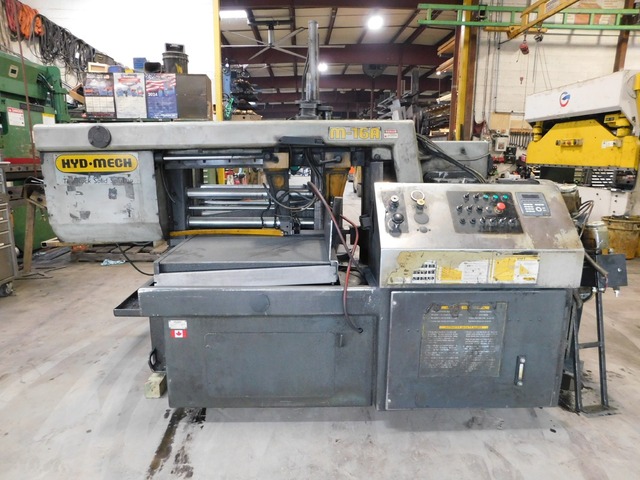 16" x25" Hydmech #M16A, horizontal band saw, 50 - 350 SFM, 1-1/4" x 2232" x .042" blade, 19" wheel, 33"