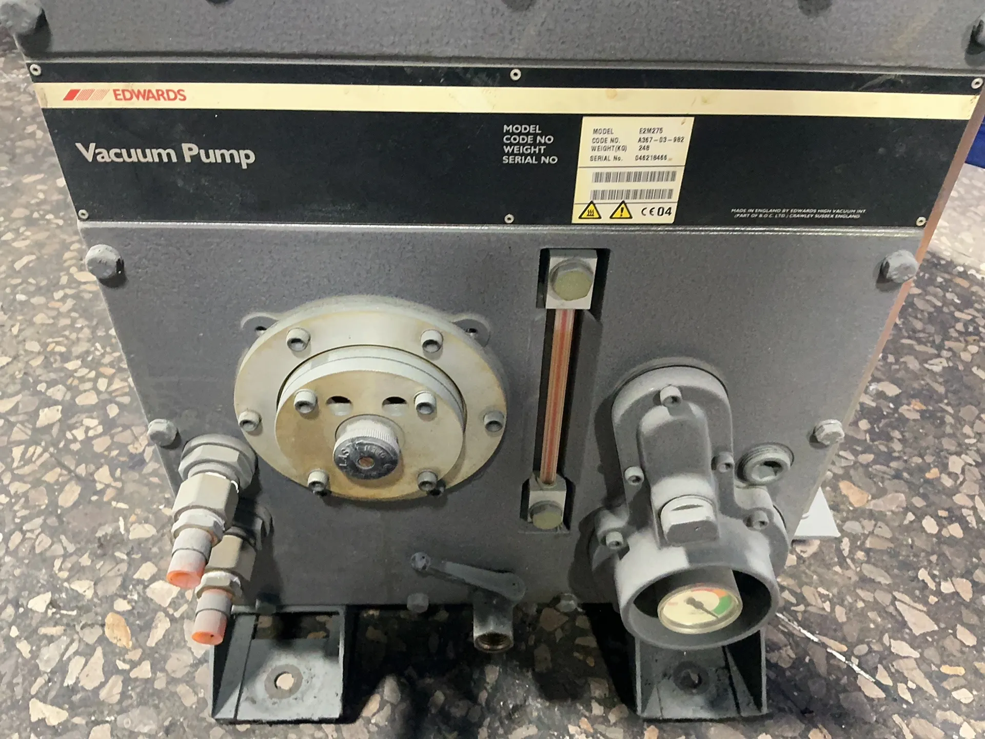 BOC Edwards #E2M275, vacuum pump, 8.5/7.5 KW, 1450/1735/1750 RPM, w/ Edwards MF-300 outlet mist filter