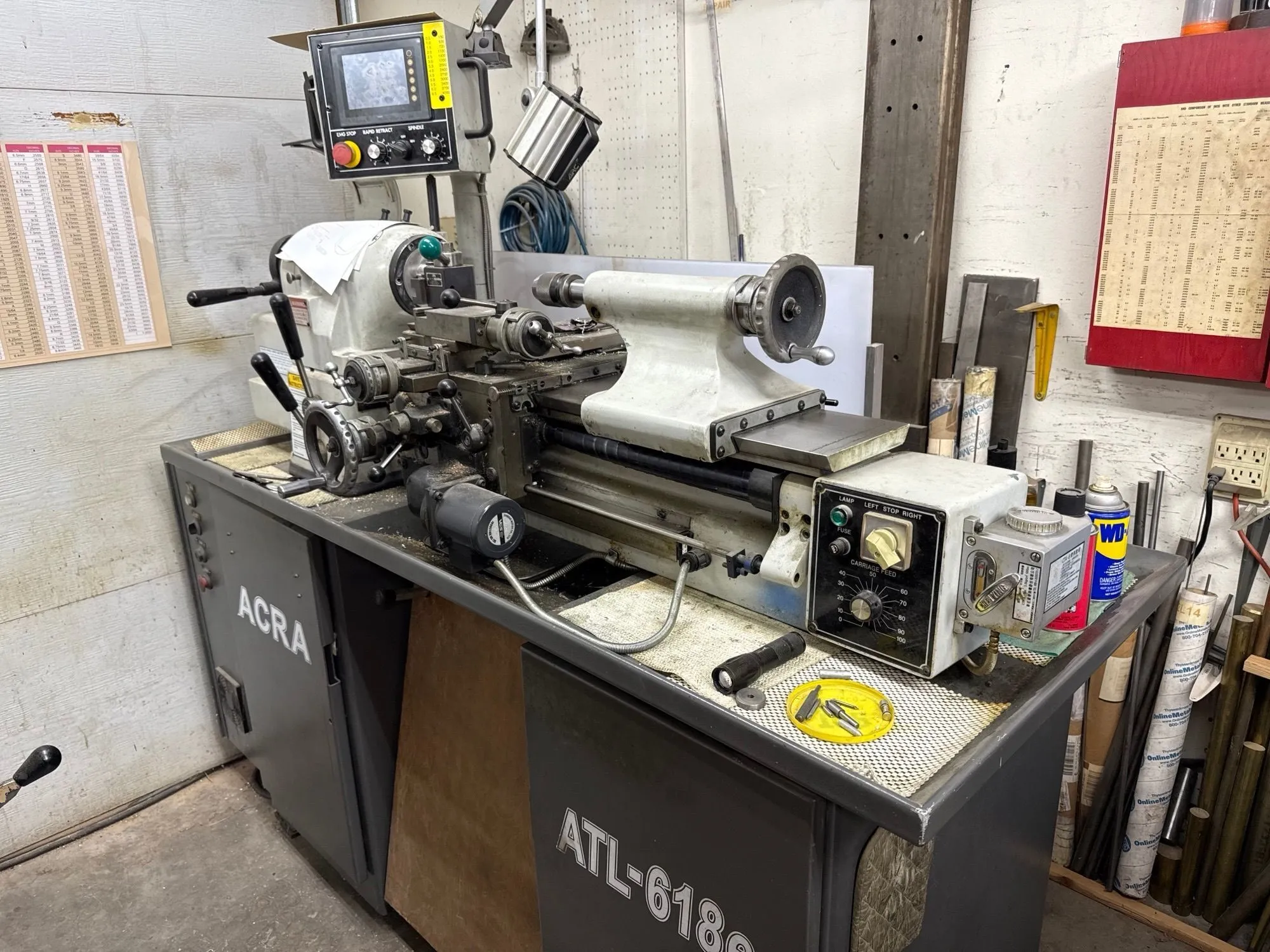 11" x 18" Acra #ATL618E, toolroom lathe, 1.25" spindle bore, 3 HP, 4000 RPM, 230 V., 1 Ph., 2006