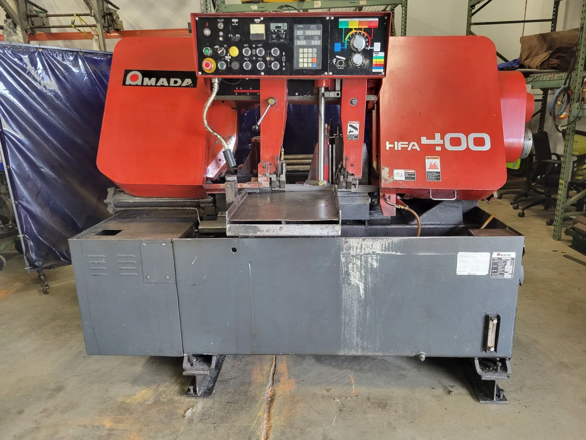 16.54" Amada #HFA-400-W, automatic horizontal band saw, 180" x 1.5" blade, 7.5 HP, hydraulic clamping, flood
