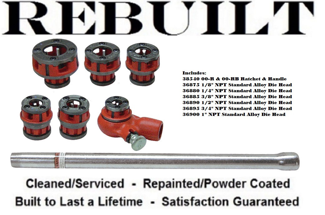 Ridgid 36375 00-R Pipe Threader Set, 1/8 - 1 inch NPT, Carry Case Not Included, Refurbished