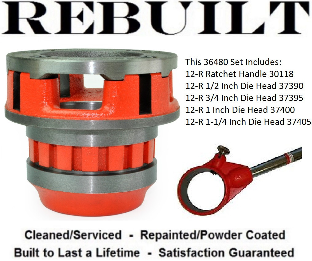 Ridgid 36480 12-R Pipe Threader Set, 1/2 - 1-1/4 inch NPT, No Carry Case, Refurbished