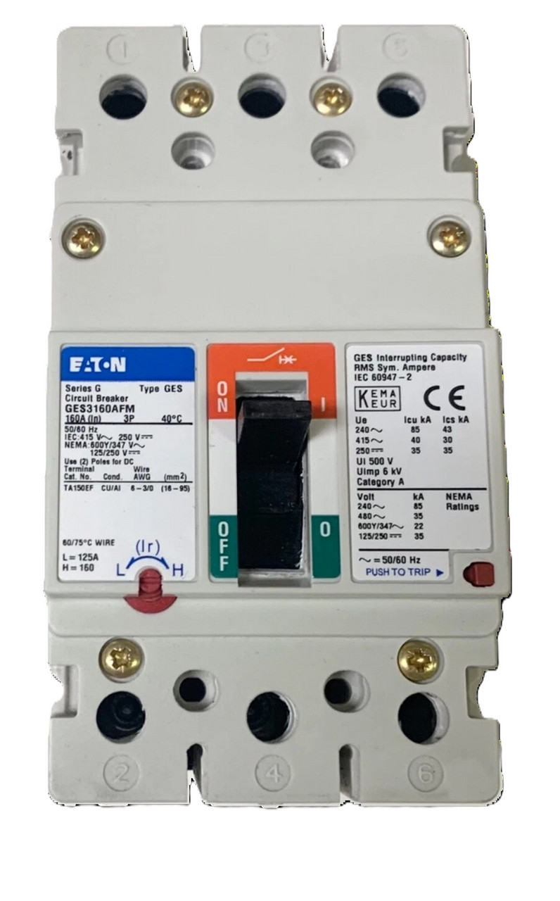 Eaton GES3160AFM Circuit Breaker, Series G, 160A, 3-Pole, NEW
