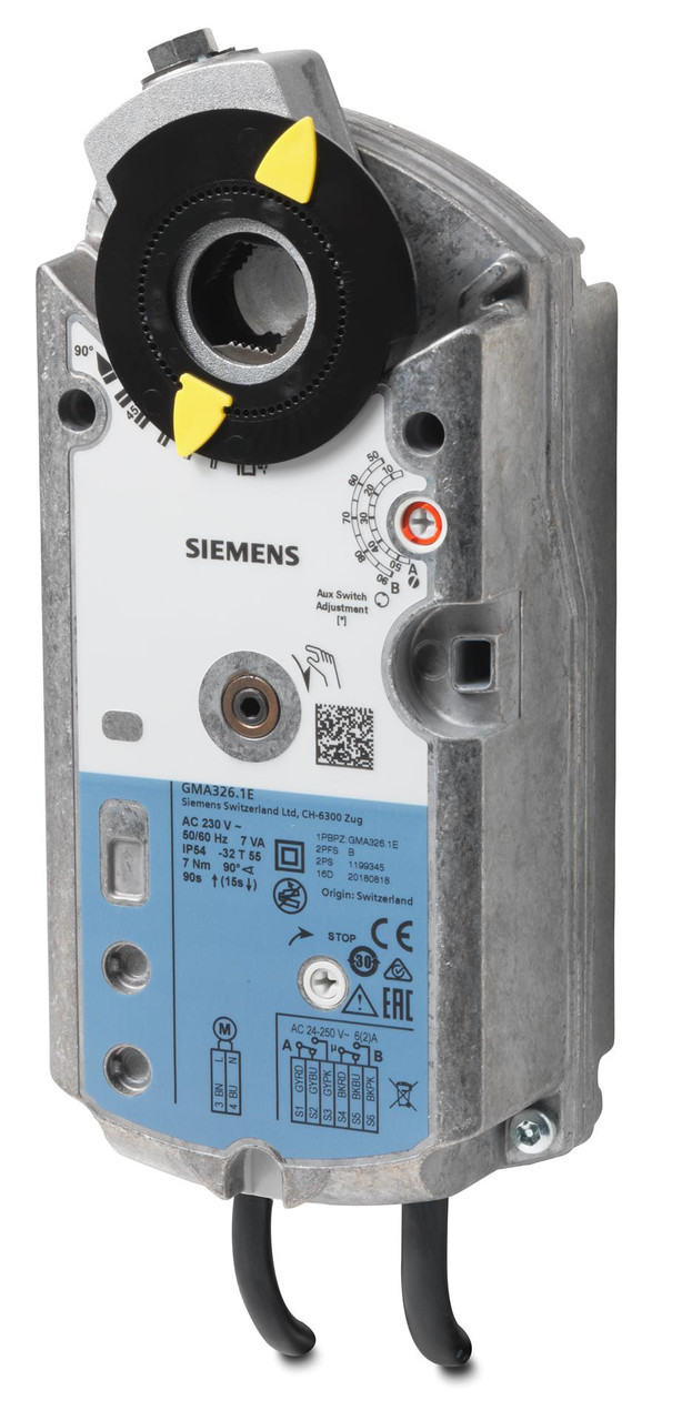 Siemens GMA326.1E Rotary Air Damper Actuator, AC 230 V, 2-Position, 7 Nm, 90/15s, NEW