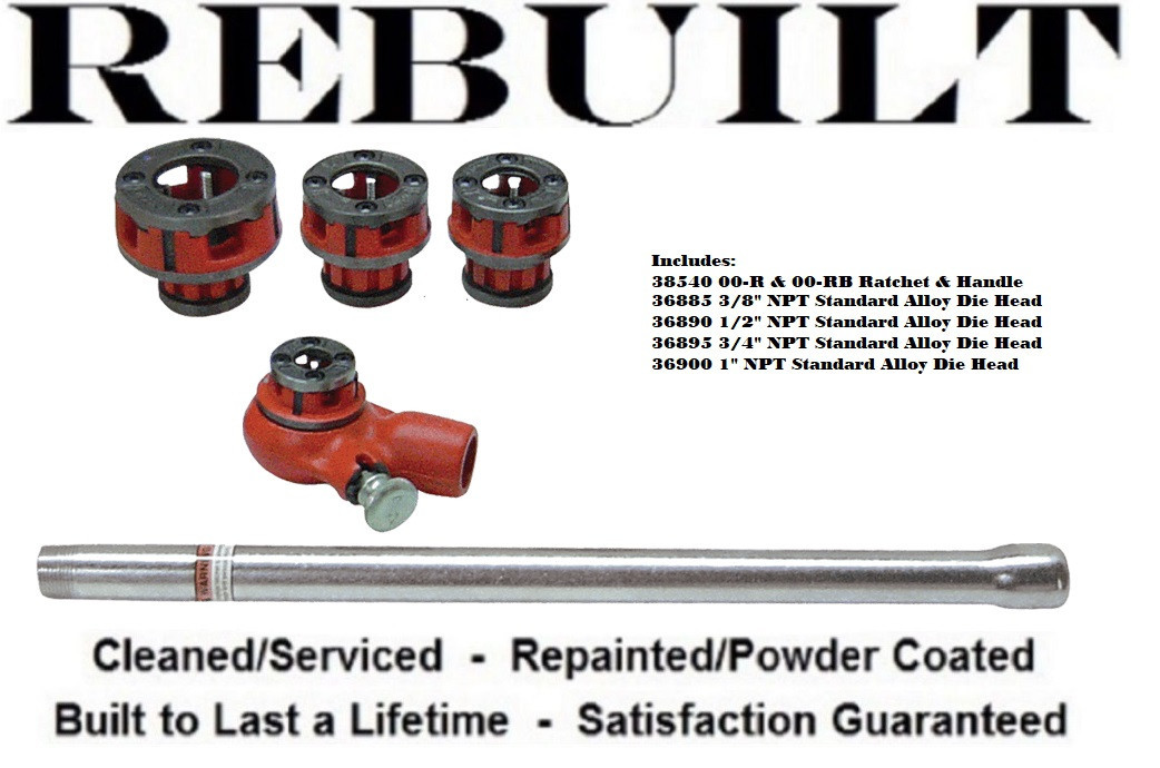 Ridgid 36355 00-R Pipe Threader Set, 3/8 - 1 inch NPT, Carry Case Not Included, Refurbished