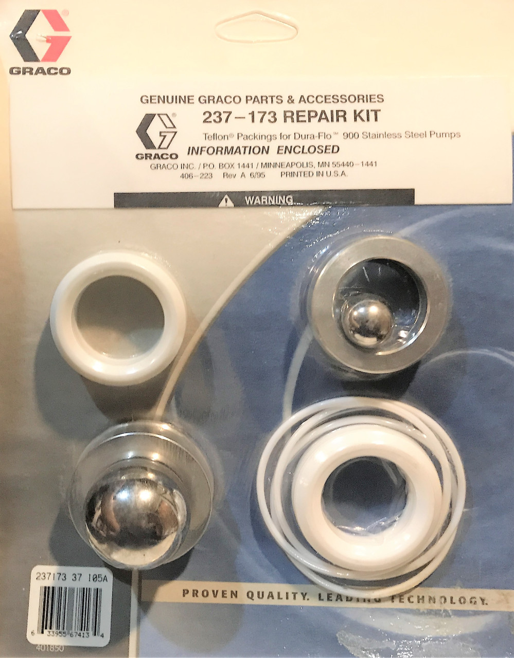Graco 237-173 Repair Kit, Teflon Packings for Dura-Flow 900 Stainelss Steel Pump, NEW