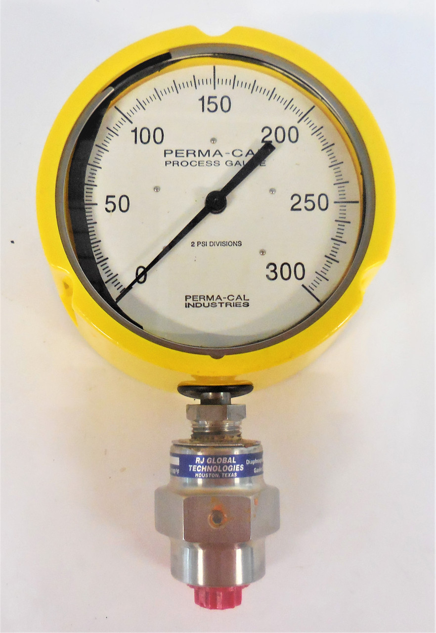 Perma-Cal RJ Gobal 121TID07Y23 TW1.5A-0016 Pressure Gauge w/Diaphragm, 0-300 PSI, NEW