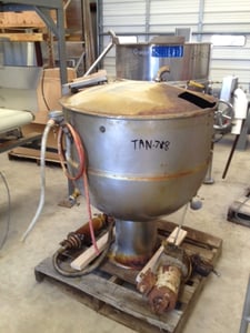 100 gallon Groen #PT-100, jacketed kettle with dome type hindged lid, jacket rated 25 psi @ 300 Degrees