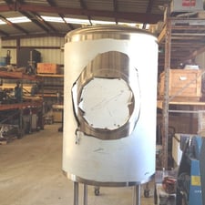 200 gallon Sanitary construction tank, vertical, dish top & bottom, mounted on 3' legs, approx. 34.5" dia.